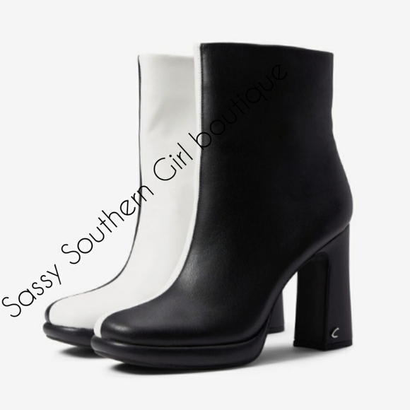 ⭐🆕Sam Edelman Circus Black White 2 toned platform leather booties - Picture 7 of 12